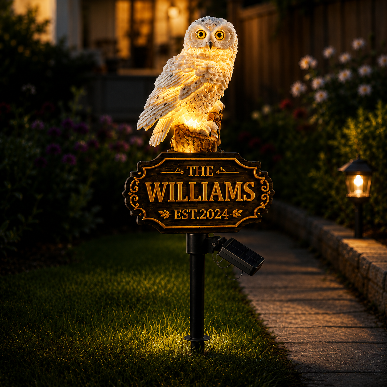 Personalized Snowy Owl Solar Garden Stake