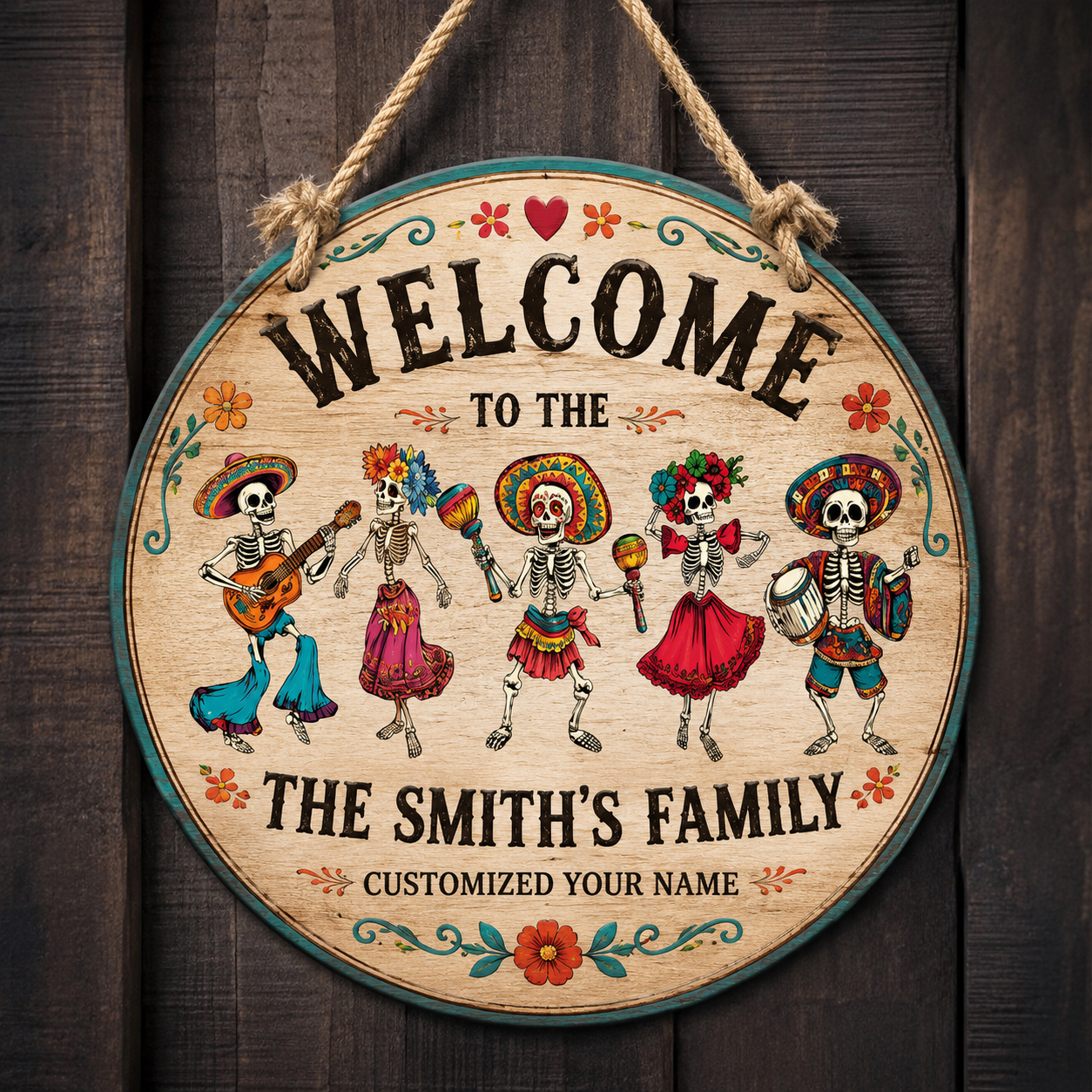 Custom Day of the Dead Skeleton Band Family Welcome Sign
