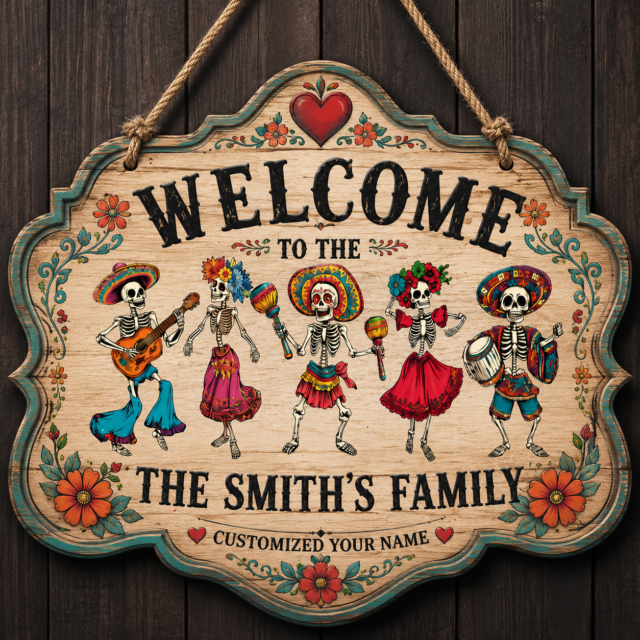 Custom Day of the Dead Skeleton Band Family Welcome Sign