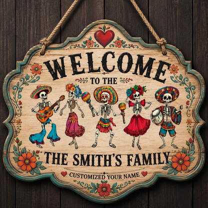 Custom Day of the Dead Skeleton Band Family Welcome Sign