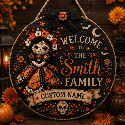 Custom Day of the Dead Doll Family Welcome Sign