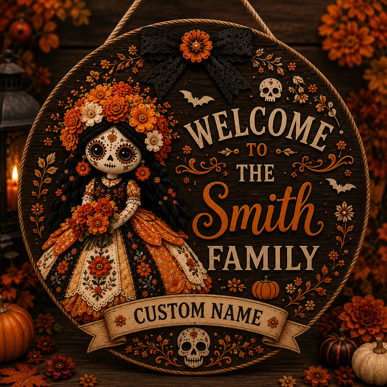 Custom Day of the Dead Doll Family Welcome Sign