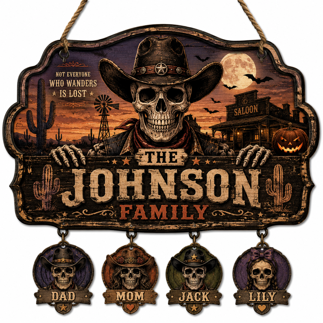 Custom Western Cowboy Skeleton Family Halloween Sign