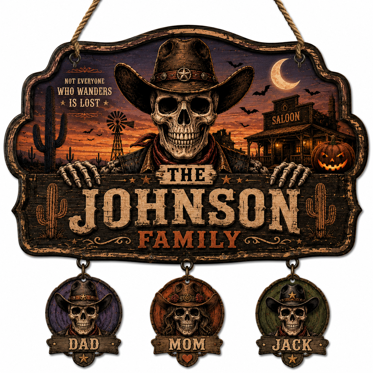Custom Western Cowboy Skeleton Family Halloween Sign