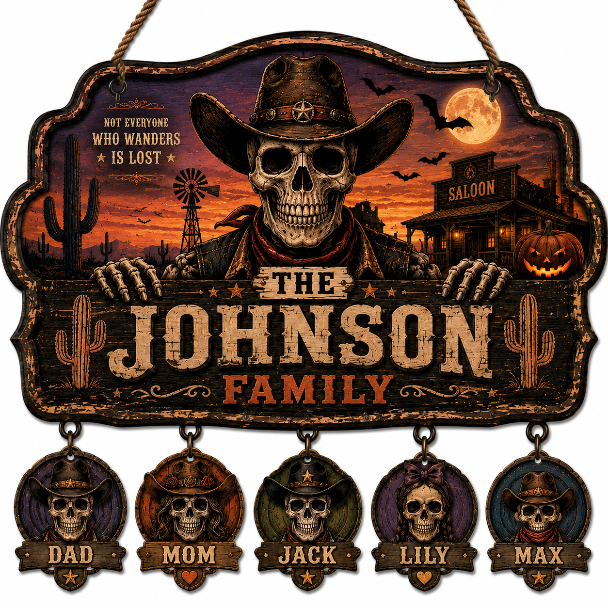 Custom Western Cowboy Skeleton Family Halloween Sign