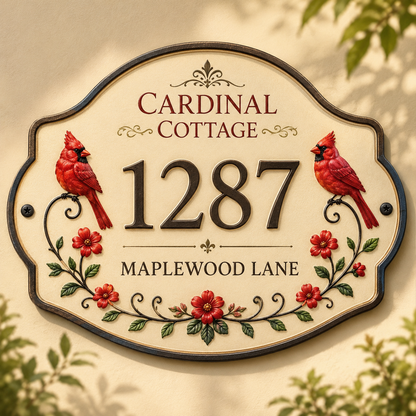 Custom Red Bird Floral Sign