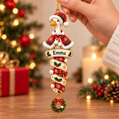 🎄Personalized Christmas Goose Spiral Hanging Ornament – Custom Name Holiday Decoration