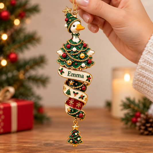 🎄Personalized Christmas Goose Spiral Hanging Ornament – Custom Name Holiday Decoration