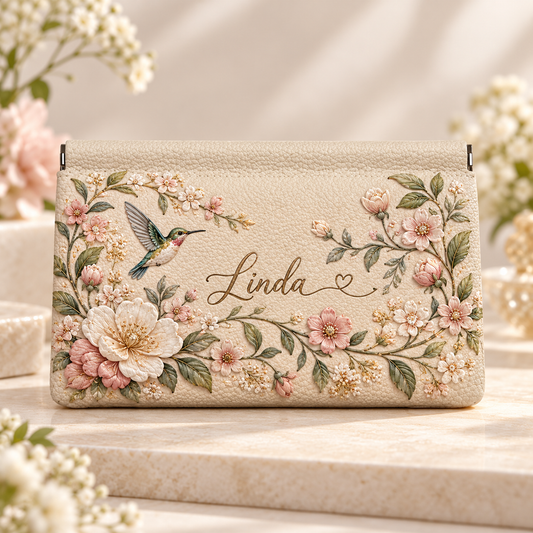 Personalized 3D Floral & Nature Spring-Frame Wallet – Custom Name