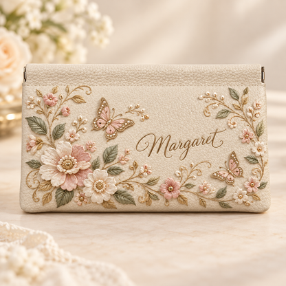 Personalized 3D Floral & Nature Spring-Frame Wallet – Custom Name