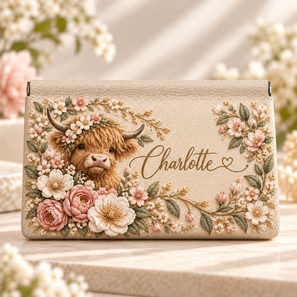 Personalized 3D Floral & Nature Spring-Frame Wallet – Custom Name