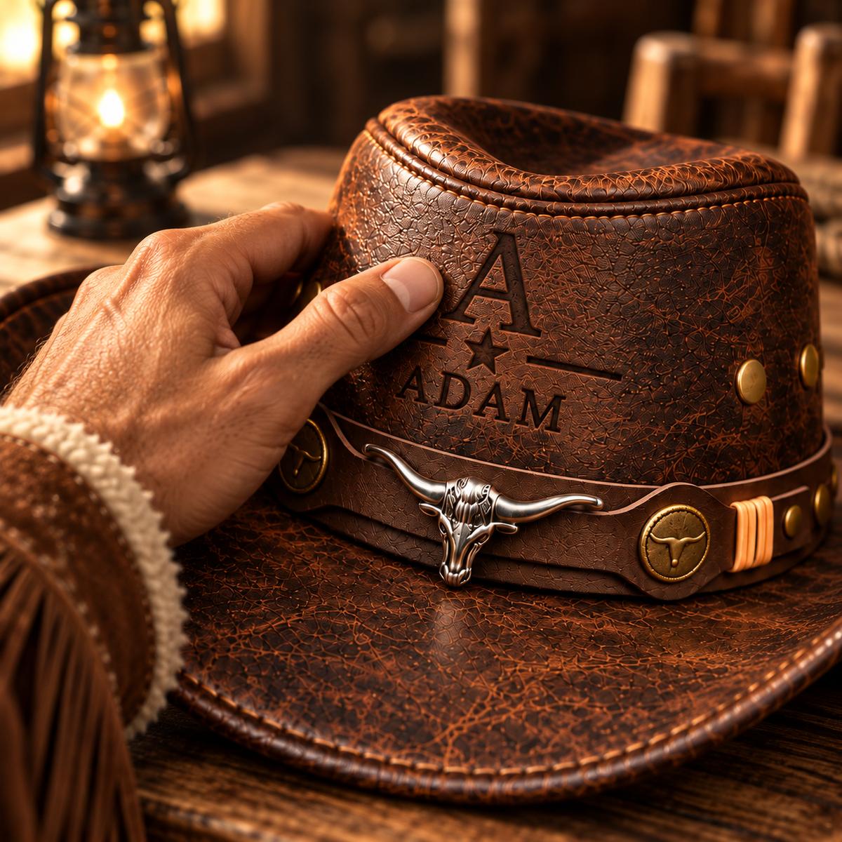 Personalized Initial Cowboy Hat – Custom Name & Western Star Engraved Leather Hat