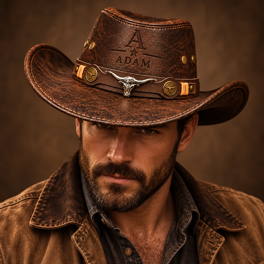 Personalized Initial Cowboy Hat – Custom Name & Western Star Engraved Leather Hat