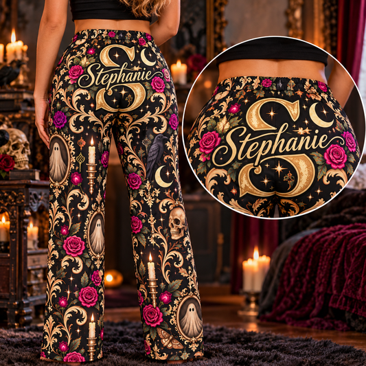 Personalized Haunted Damask Pajama Pants– Custom Initial & Name Gothic Halloween Lounge Pants