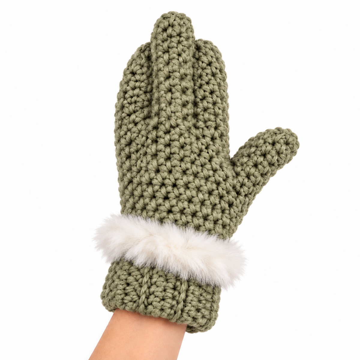 Funny Middle Finger Crochet Mittens – Cozy Faux Fur Cuff Winter Gloves
