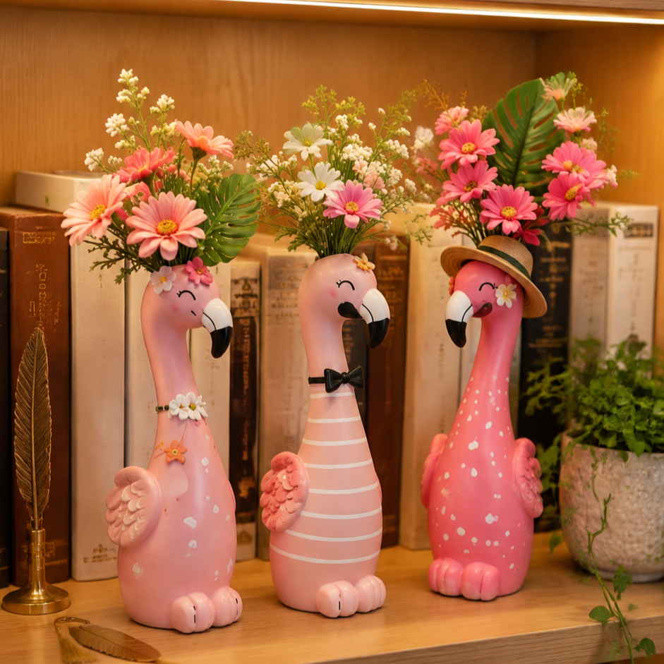 🦩Cute Flamingo Decorative Vase 🌸 5 Styles Resin Figurine Vase Tabletop Centerpiece Indoor Home Shelf Decor Gift