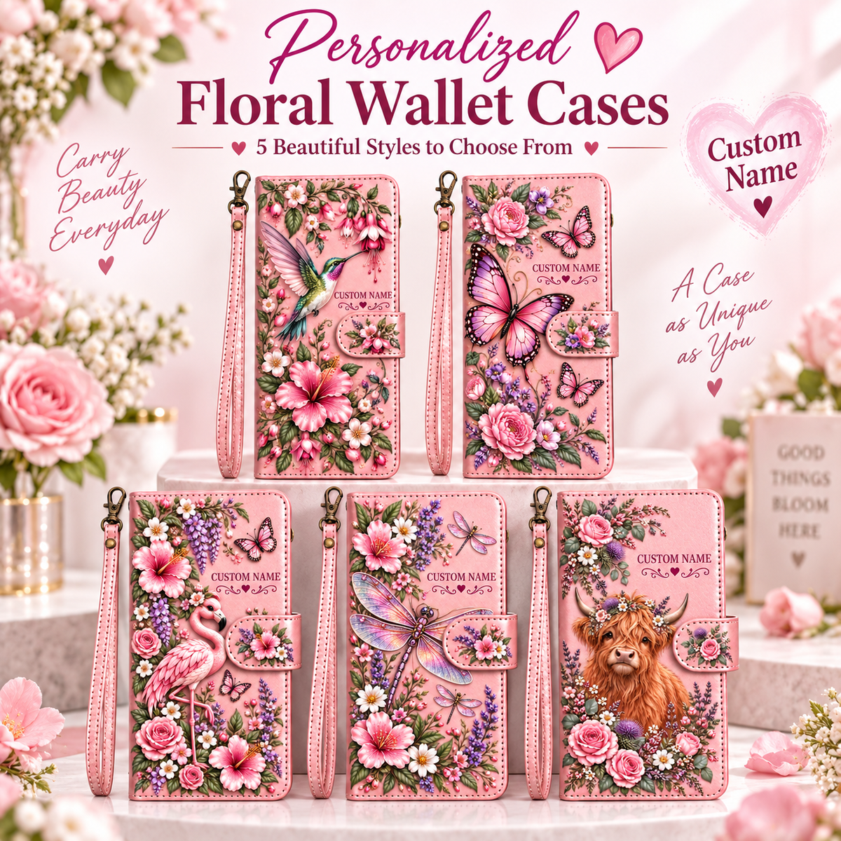 Personalized Garden Wildlife Phone Case - Custom Name Floral Wallet Case