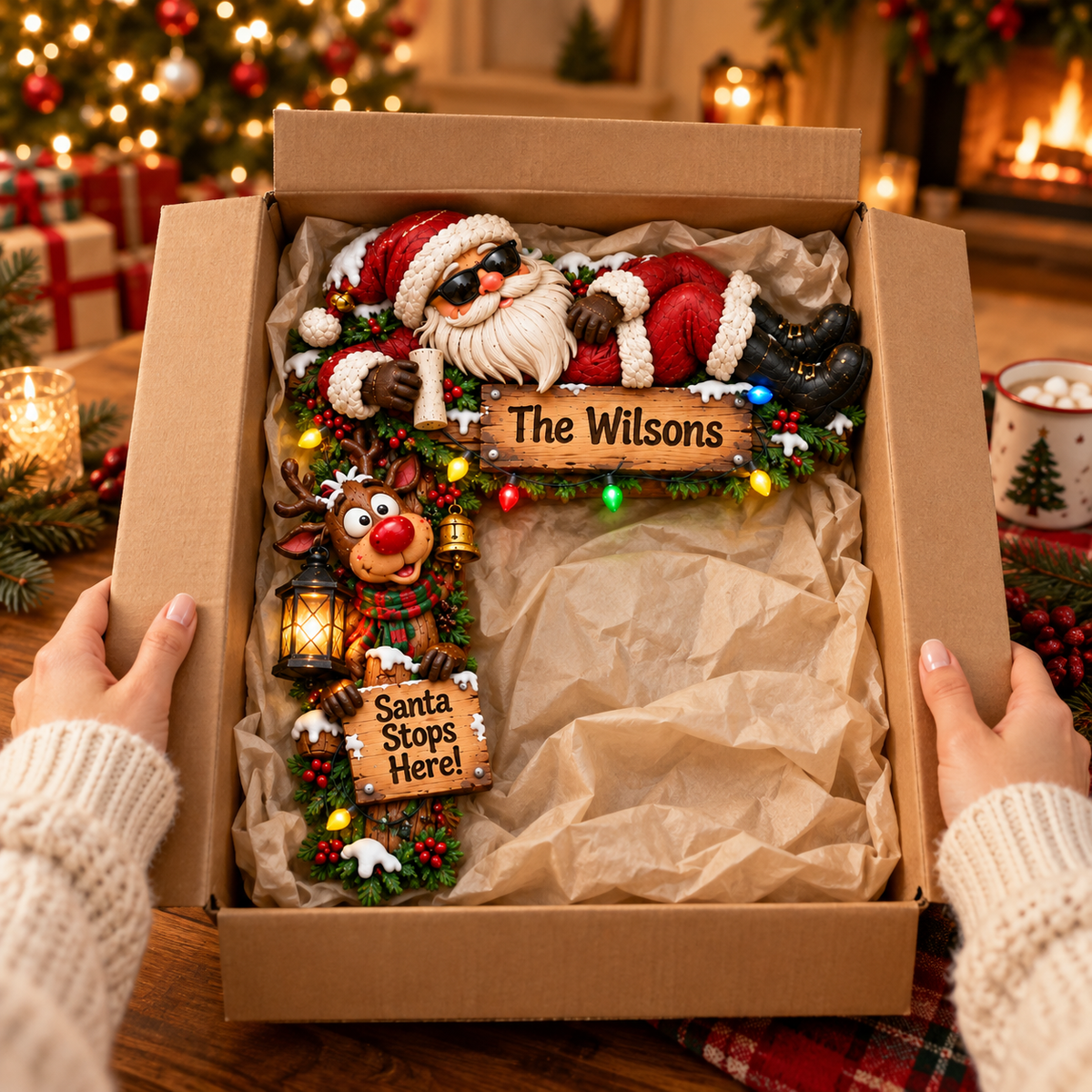 Personalized Santa & Reindeer Christmas Door Frame Corner Decor