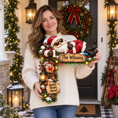 Personalized Santa & Reindeer Christmas Door Frame Corner Decor