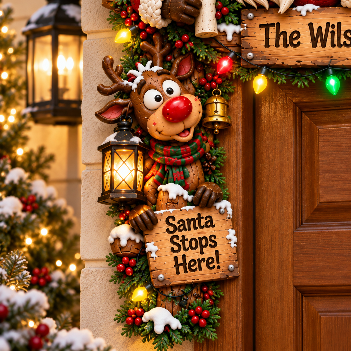 Personalized Santa & Reindeer Christmas Door Frame Corner Decor