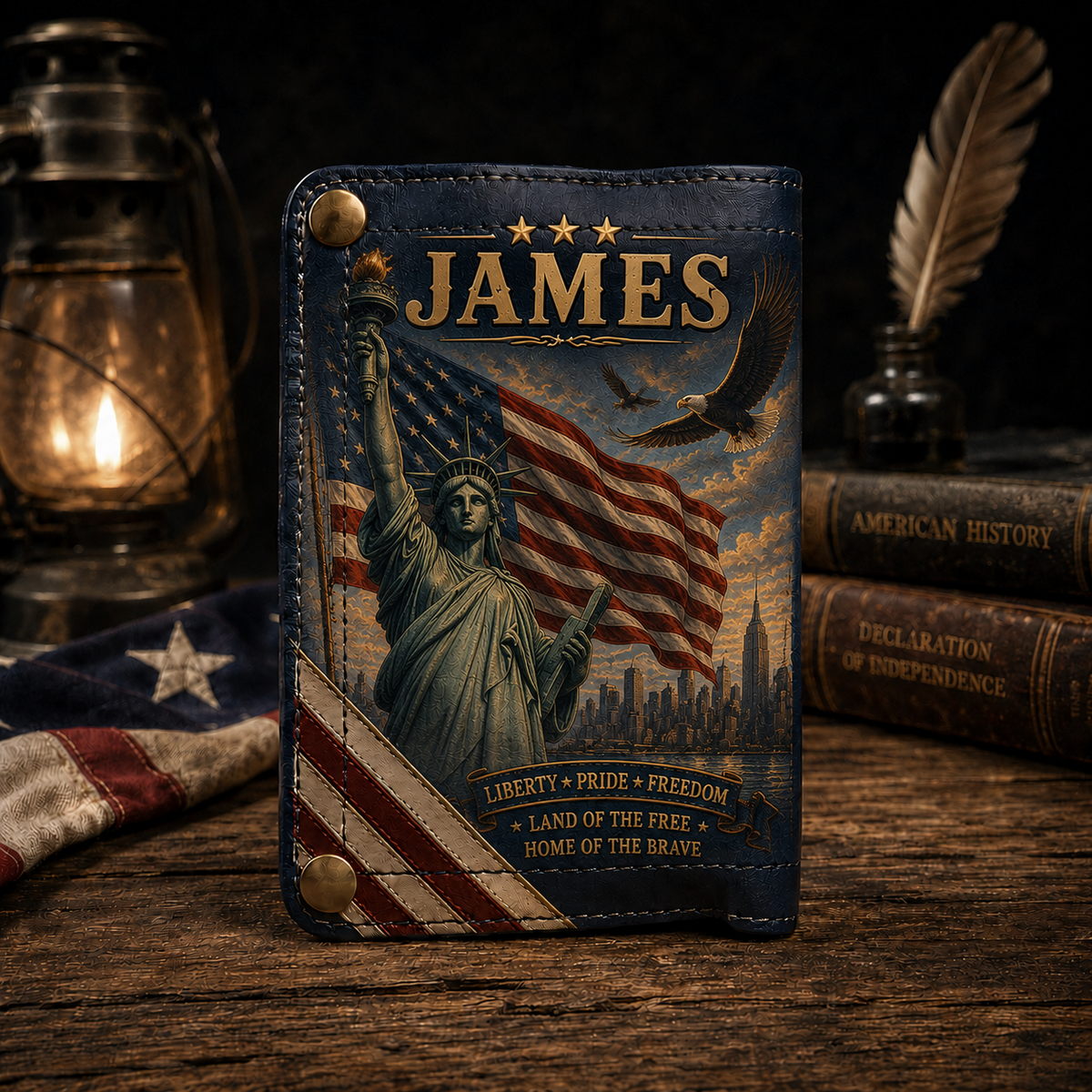 🦅Custom Name Patriotic Eagle Wallet 🇺🇸 Personalized Leather Wallet for Men