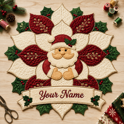 🎅 Christmas Santa Poinsettia Quilted Table Runner | Handmade Holiday Home Decor