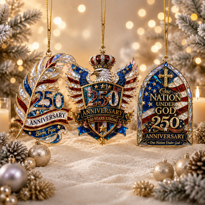 ⭐America 250 Patriotic Ornaments | One Nation, Born Free & Eagle Shield Holiday Decor