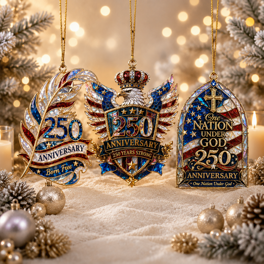 ⭐America 250 Patriotic Ornaments | One Nation, Born Free & Eagle Shield Holiday Decor