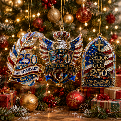 ⭐America 250 Patriotic Ornaments | One Nation, Born Free & Eagle Shield Holiday Decor