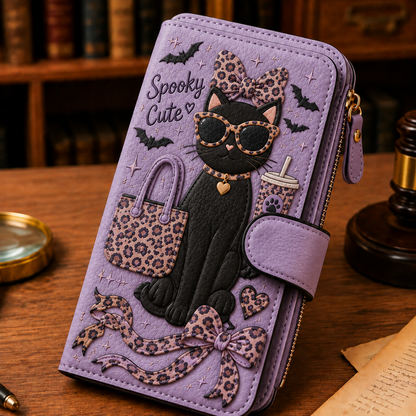 👛Cute Embossed PU Leather Long Wallet 🎀 Ghost / Black Cat / Swan / Bunny 4 Styles Zipper Clutch Purse Card Holder Gift for Women