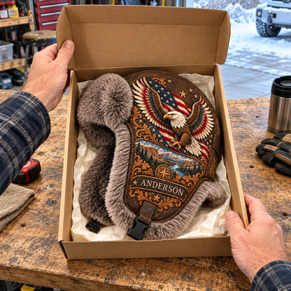 Personalized American Eagle & Flag Trapper Hat
