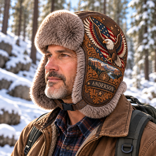 Personalized American Eagle & Flag Trapper Hat