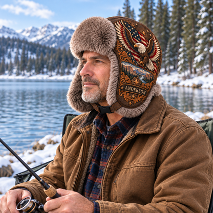 Personalized American Eagle & Flag Trapper Hat