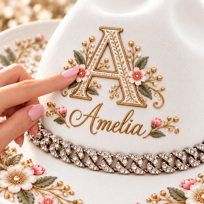 Personalized Floral Horse Cowboy Hat – Custom Name & Rhinestone Band 🐎🌸