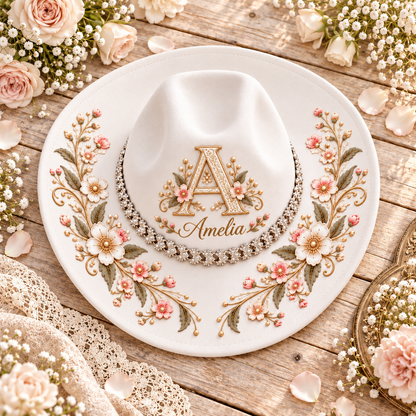 Personalized Floral Horse Cowboy Hat – Custom Name & Rhinestone Band 🐎🌸