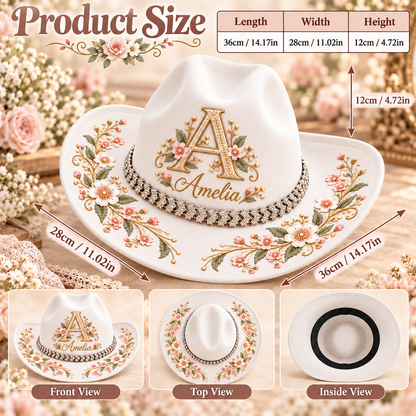 Personalized Floral Horse Cowboy Hat – Custom Name & Rhinestone Band 🐎🌸