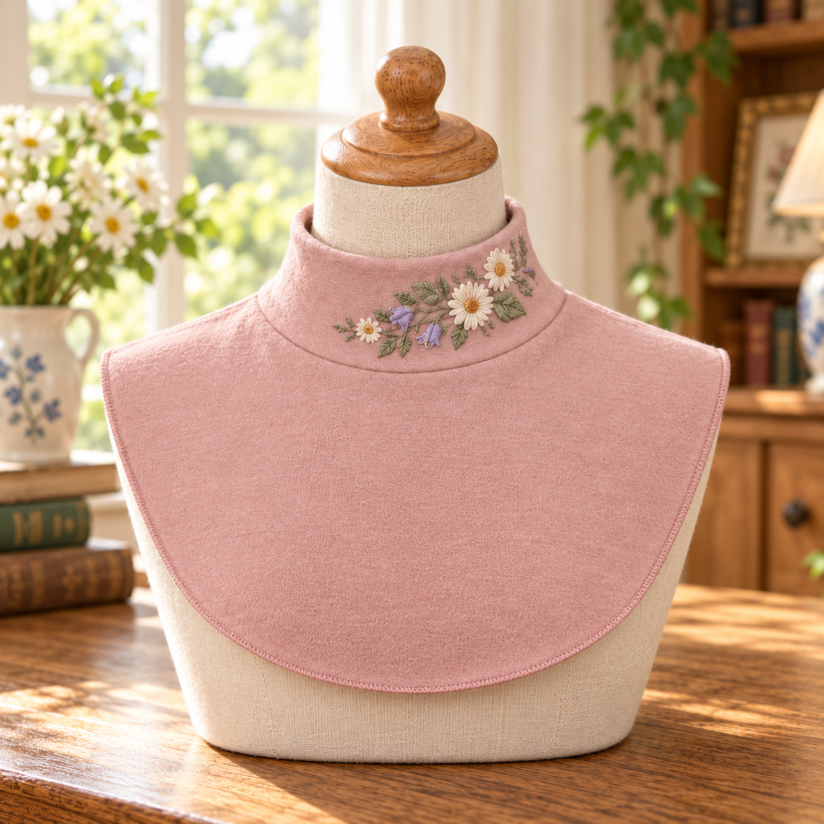 🌸 Elegant Floral Embroidered Detachable Collar – Women's Mock Neck Dickey
