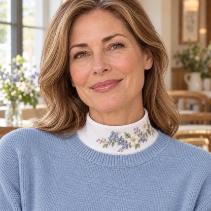 🌸 Elegant Floral Embroidered Detachable Collar – Women's Mock Neck Dickey