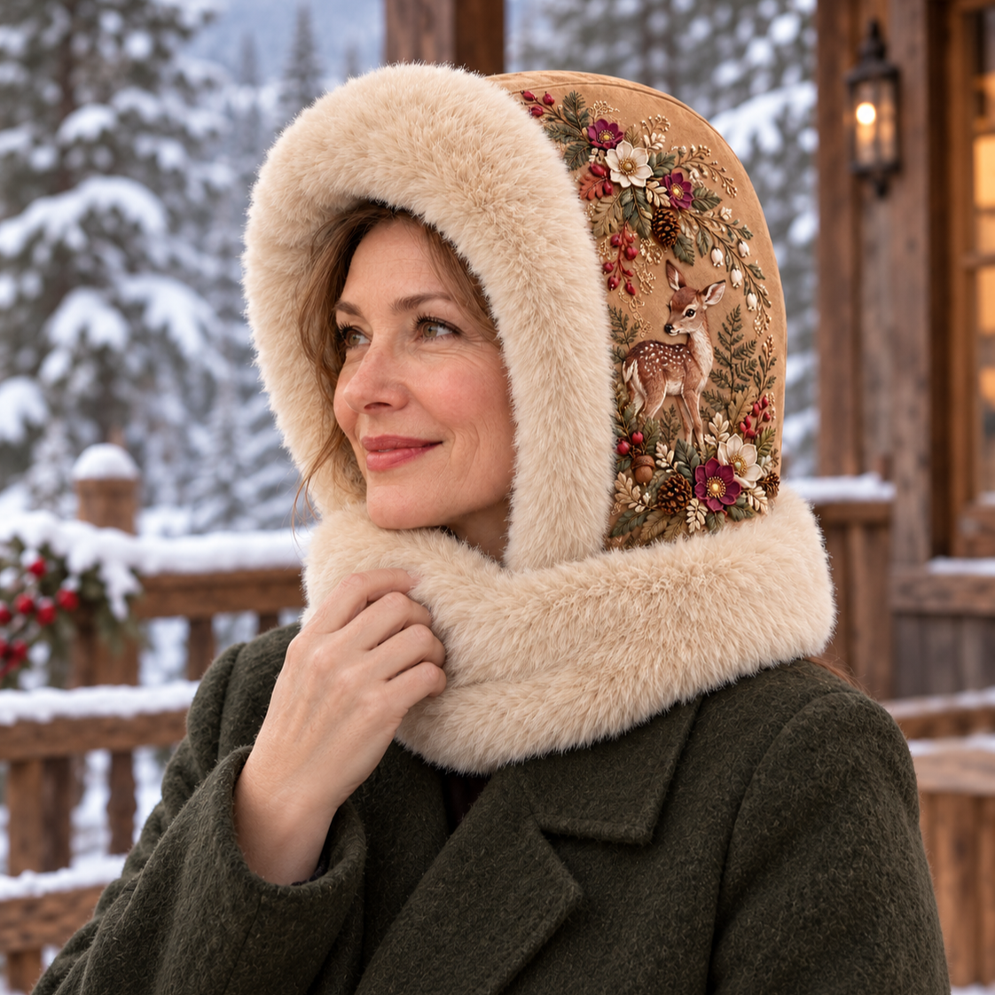 ❄️ Women’s Vintage Floral Plush-Lined Winter Hood