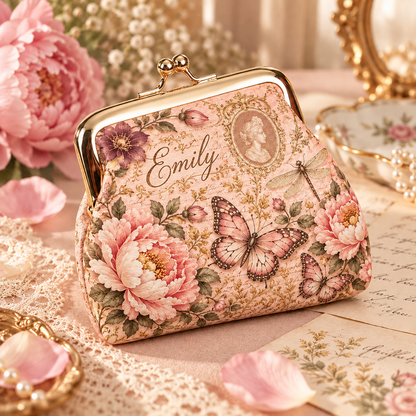 🌸 Personalized Vintage Floral Kiss Lock Coin Purse – Custom Name | 5 Styles