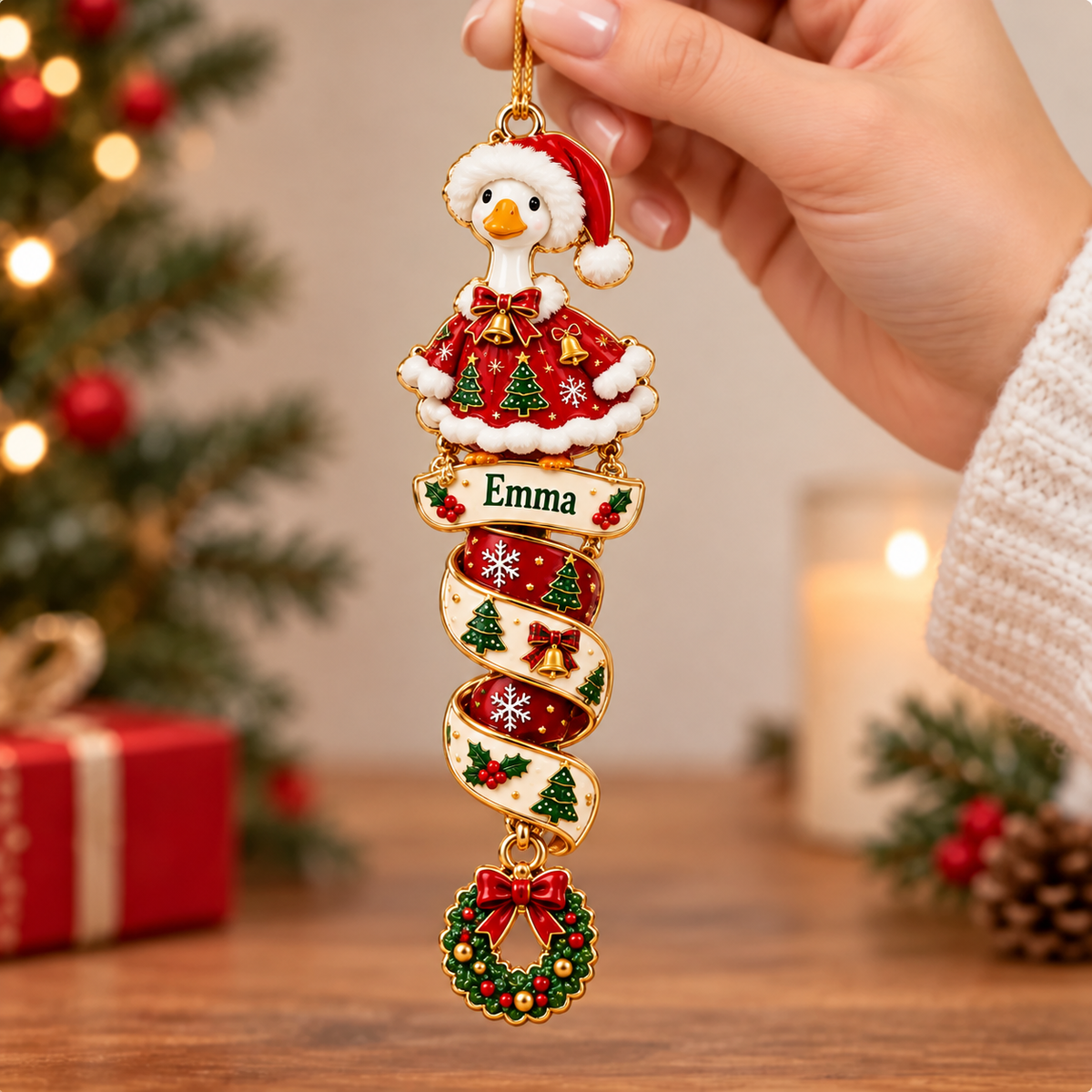 🎄Personalized Christmas Goose Spiral Hanging Ornament – Custom Name Holiday Decoration