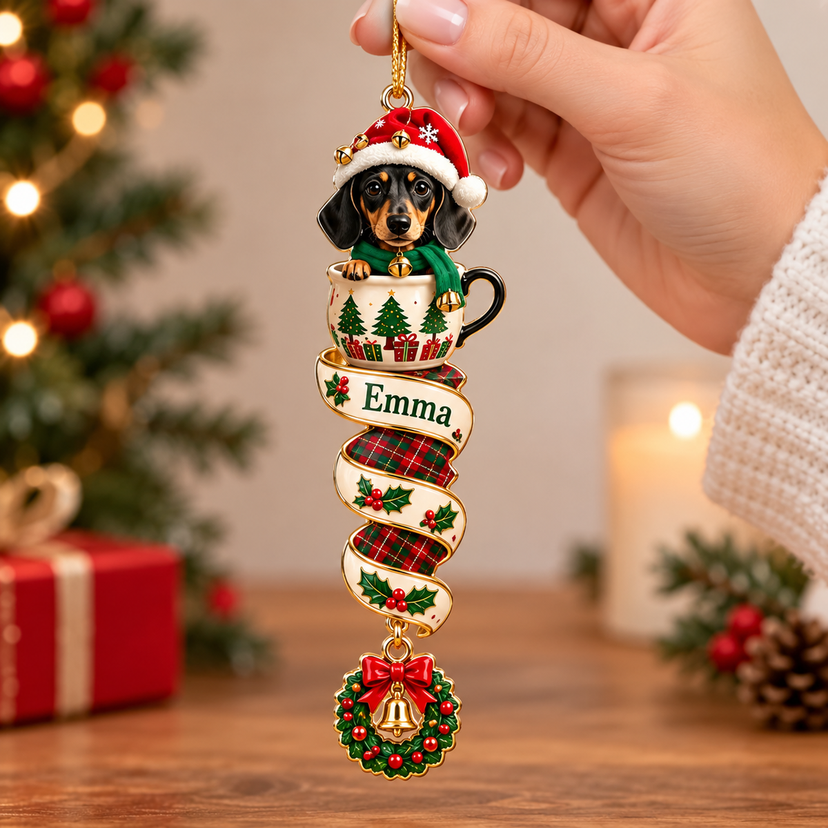 🎄 Personalized Dachshund Christmas Spiral Ornament – Custom Name Holiday Tree Decoration (6 Styles)