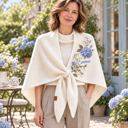 🌸 Personalized Floral Shawl – Custom Ivory Shoulder Wrap