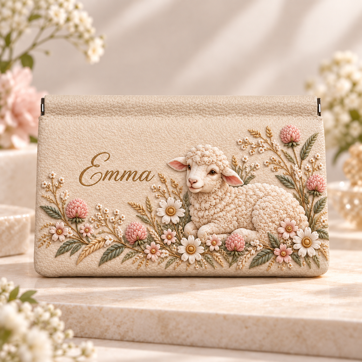 Personalized Floral Animal Clutch Pouch with Custom Name