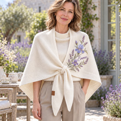 🌸 Personalized Floral Shawl – Custom Ivory Shoulder Wrap