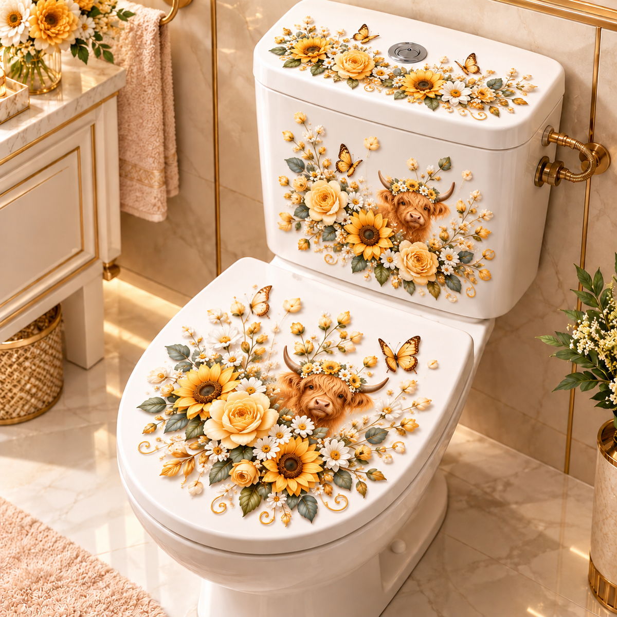 🌸 Animal & Floral Toilet Decals – 5 Charming Designs for Elegant Bathroom Decor