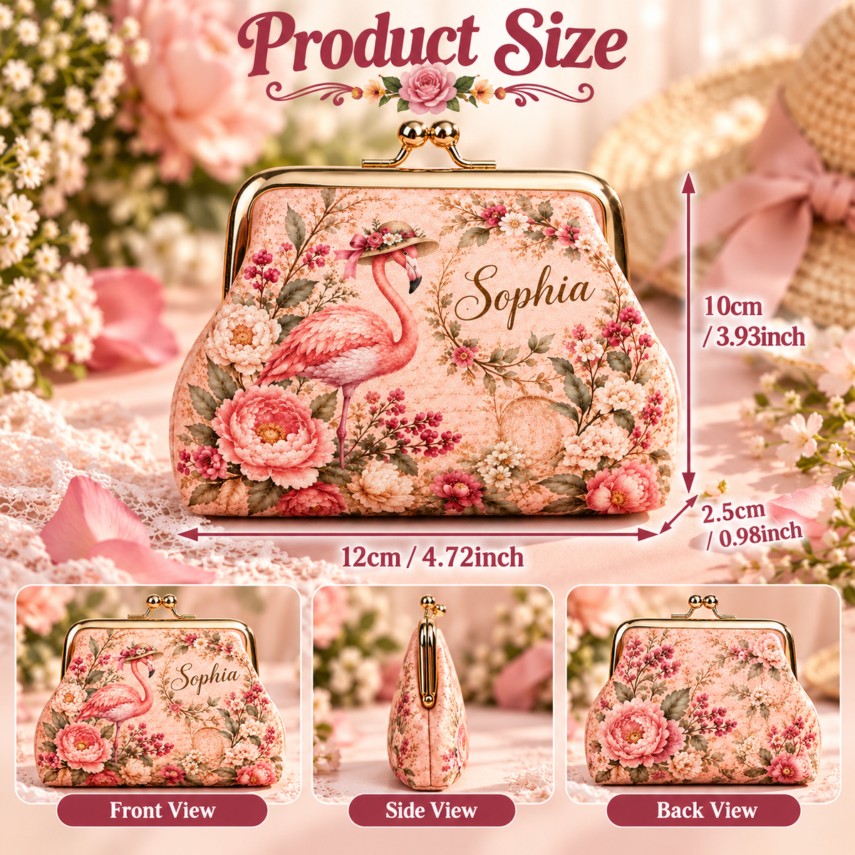 🌸 Personalized Vintage Floral Kiss Lock Coin Purse – Custom Name | 5 Styles