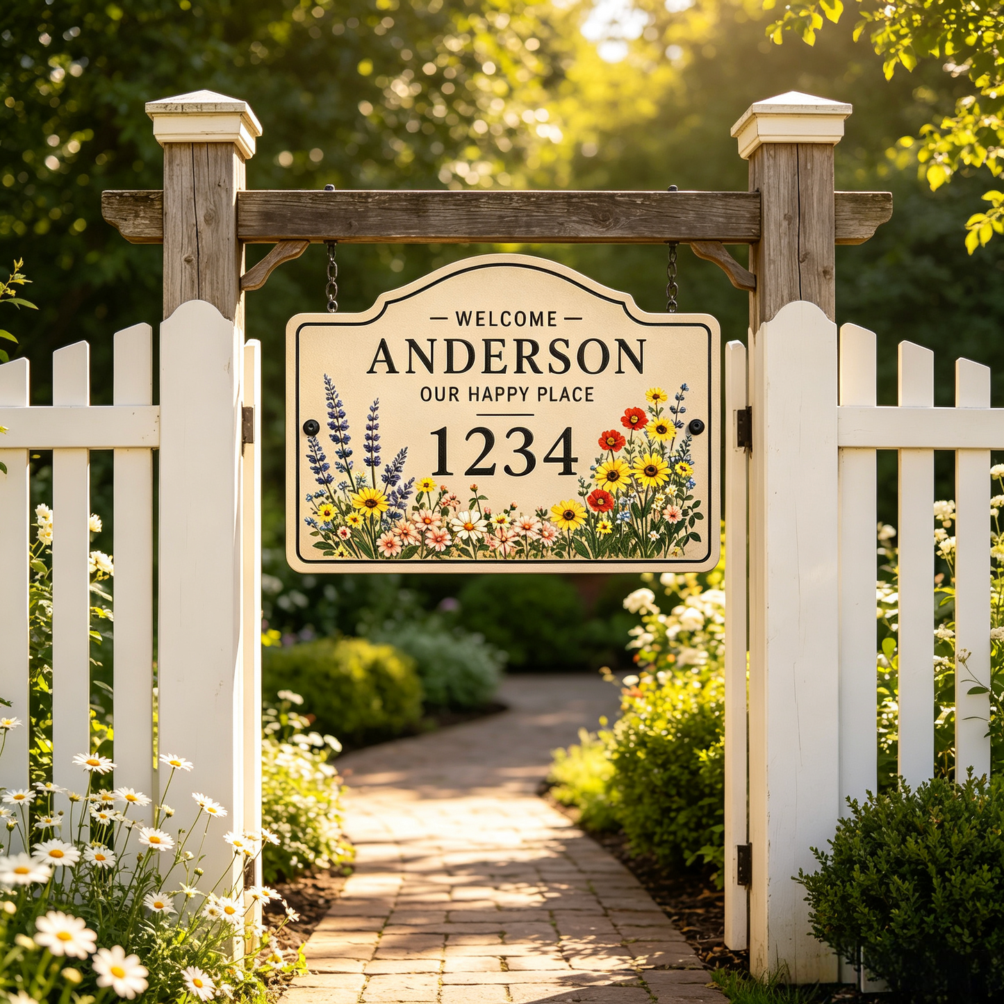 Vintage Wildflower House Number Sign for Charming Cottage Home Exteriors
