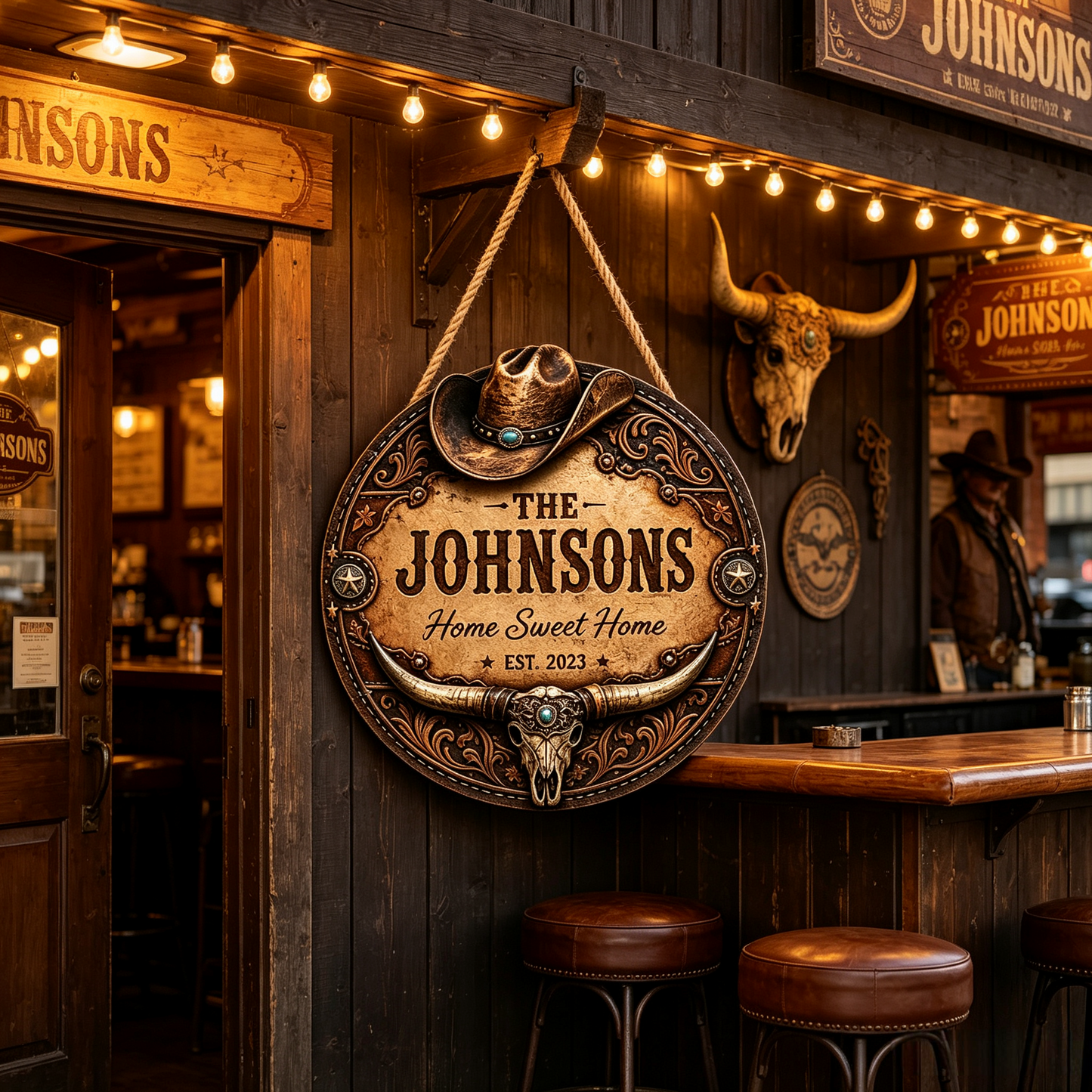 Personalized Western Style Family Metal Door Sign