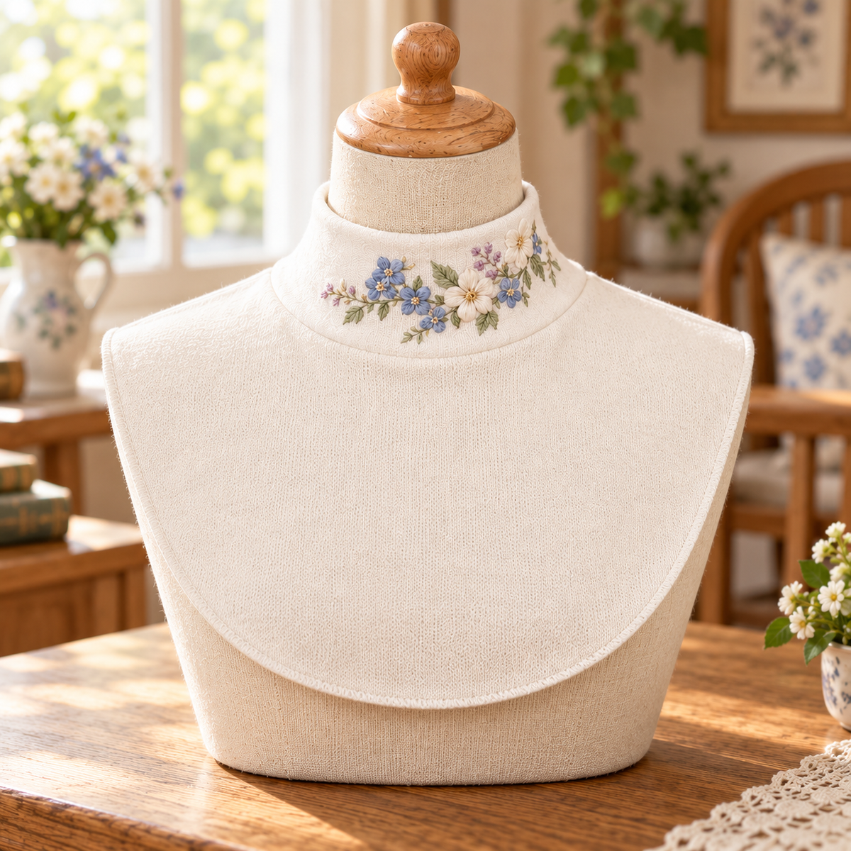 🌸 Elegant Floral Embroidered Detachable Collar – Women's Mock Neck Dickey
